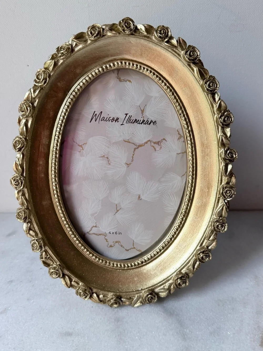 Maison Illuminée Gold Oval Floral Picture Frame 4”x6” photo